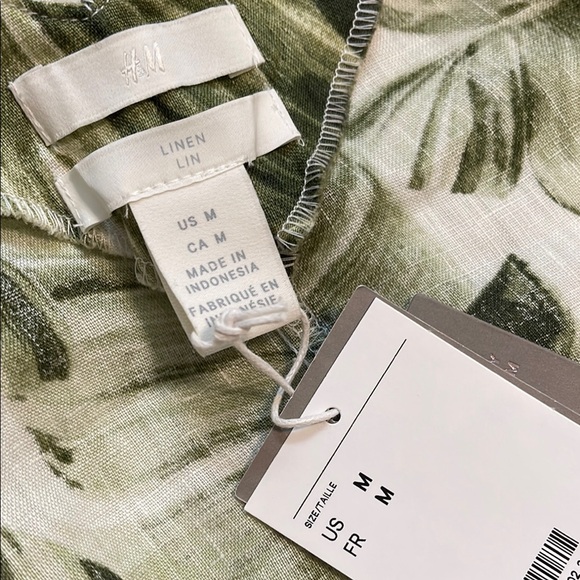 NWT H&M Premium Linen Green Palm Leaf Print Top - Picture 10 of 12